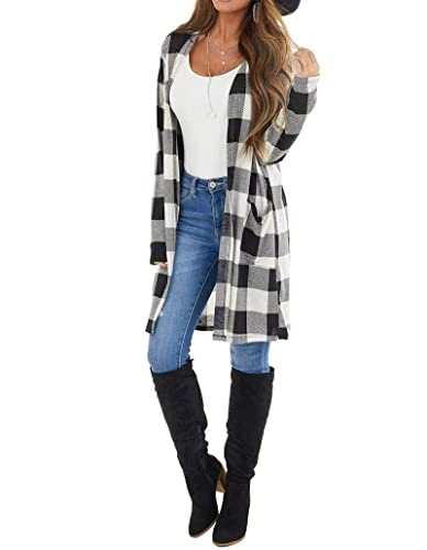 Women's Buffalo Plaid Kimono Cardigan