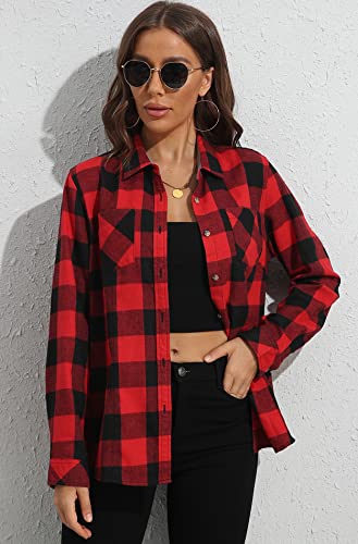 KevaMolly Plaid Flannel Shirts for Women - Casual Loose Fit Button Down