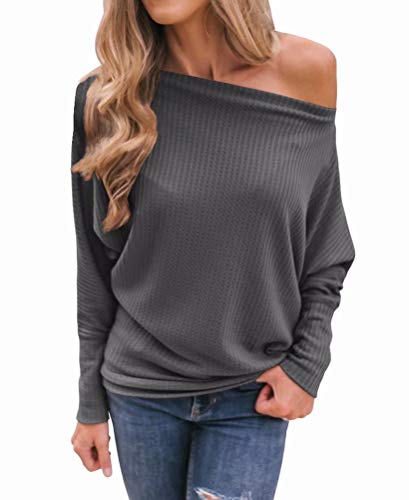 Women's Oversized Off-the-Shoulder Waffle Knit Pullover