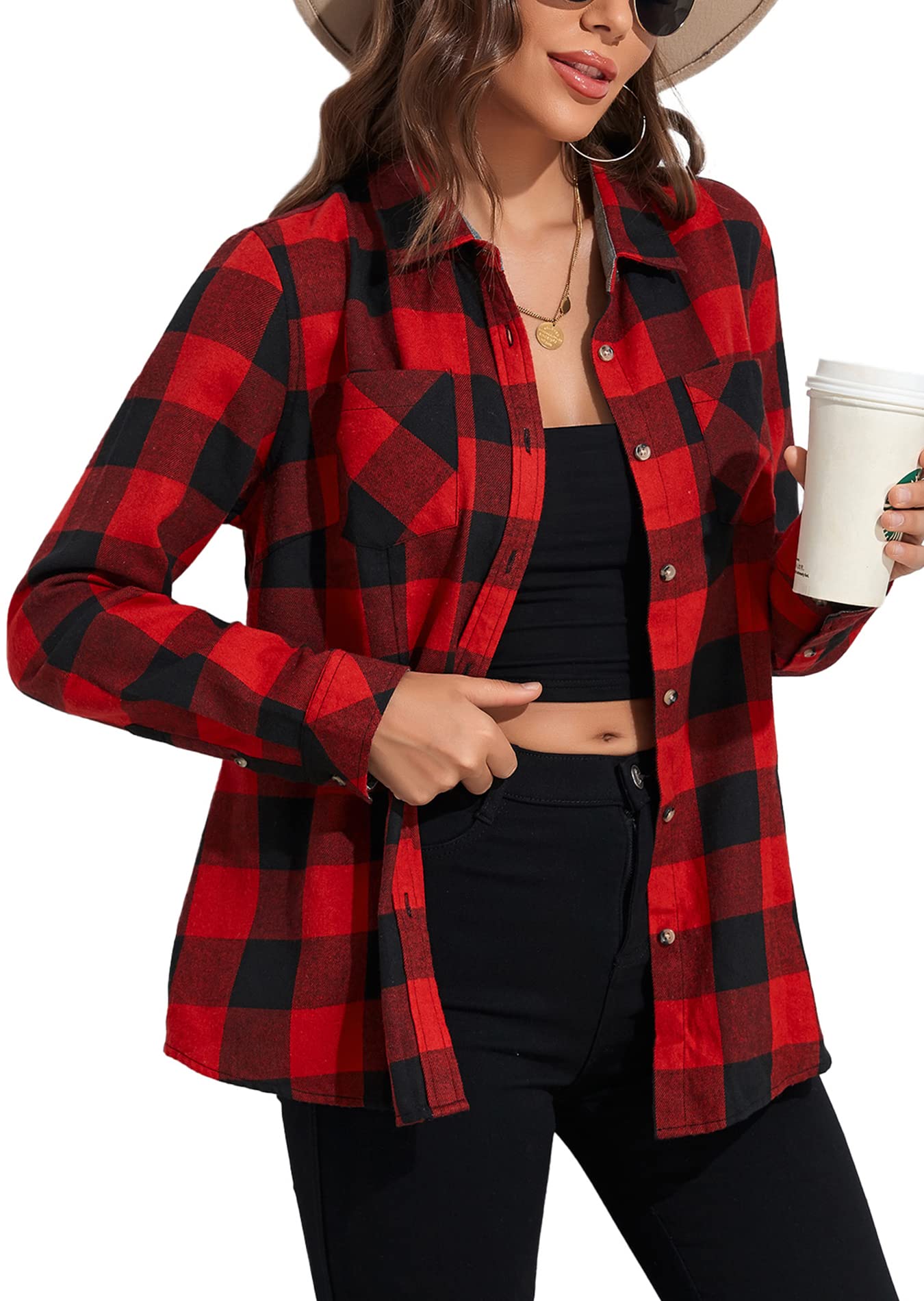 KevaMolly Plaid Flannel Shirts for Women - Casual Loose Fit Button Down
